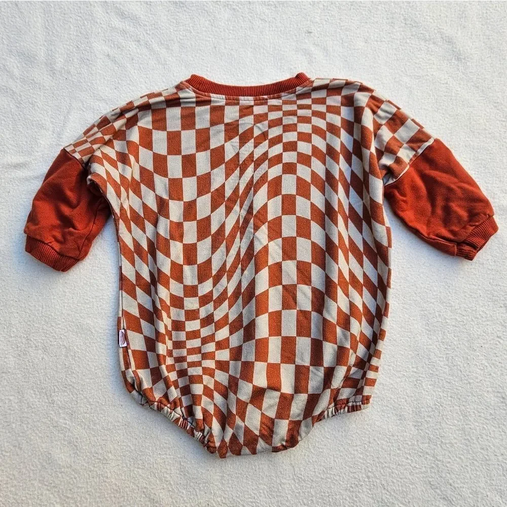 Brixton Phoenix Wavy Checker Rust and Tan Bubble Romper 12-18M